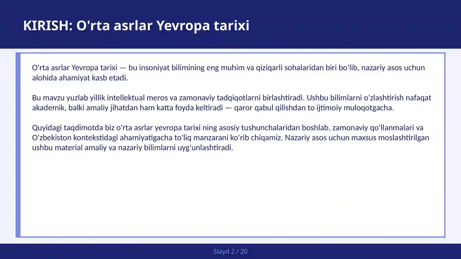 O'RTA ASRLAR YEVROPA TARIXI 2