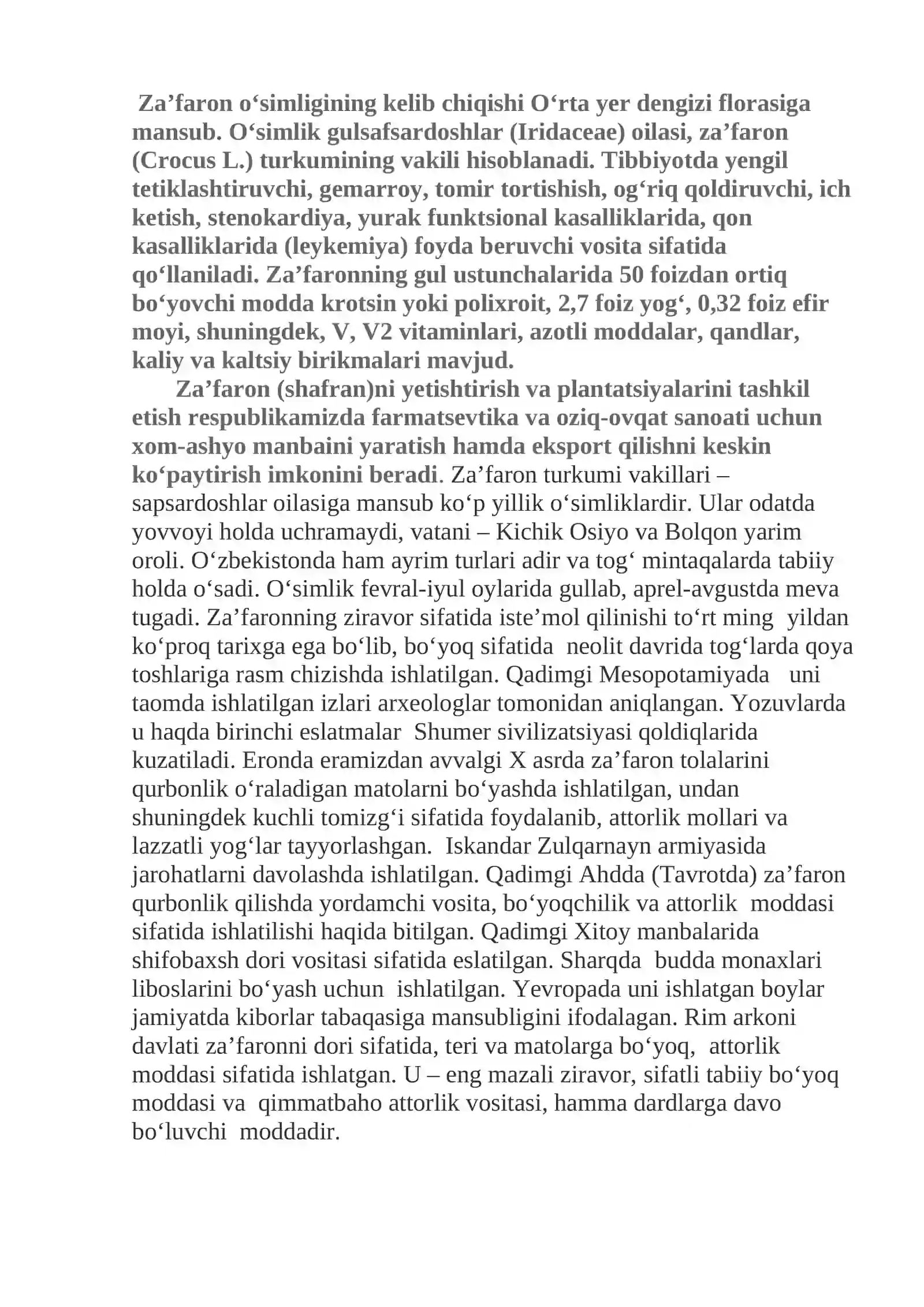 Savsardoshlar (Iridaceae) oilasidagi turlar biologiyasi, ekologiyasi, areali va xalq xo`jaligidagi ahamiyati 2