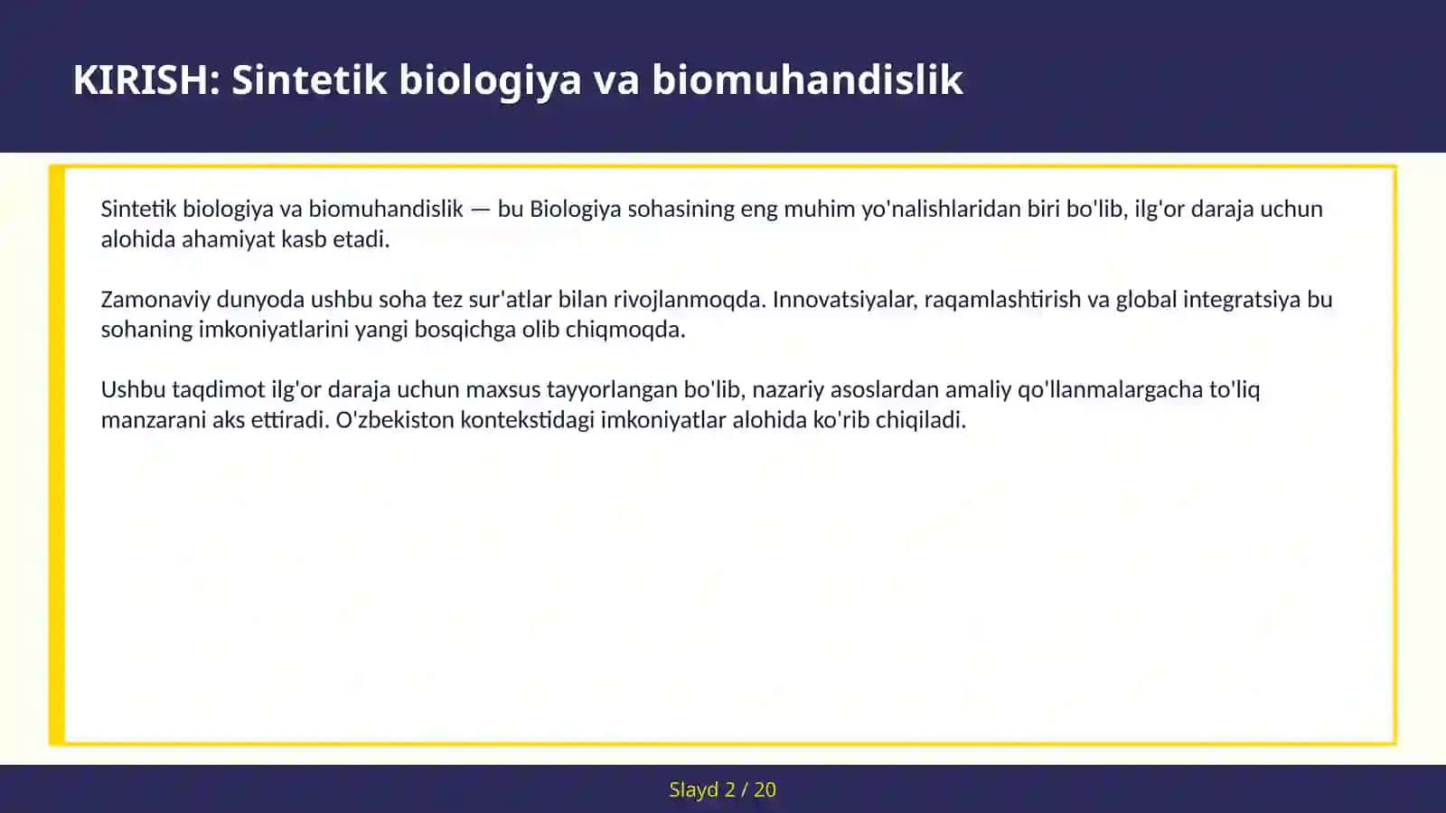 SINTETIK BIOLOGIYA VA BIOMUHANDISLIK 2