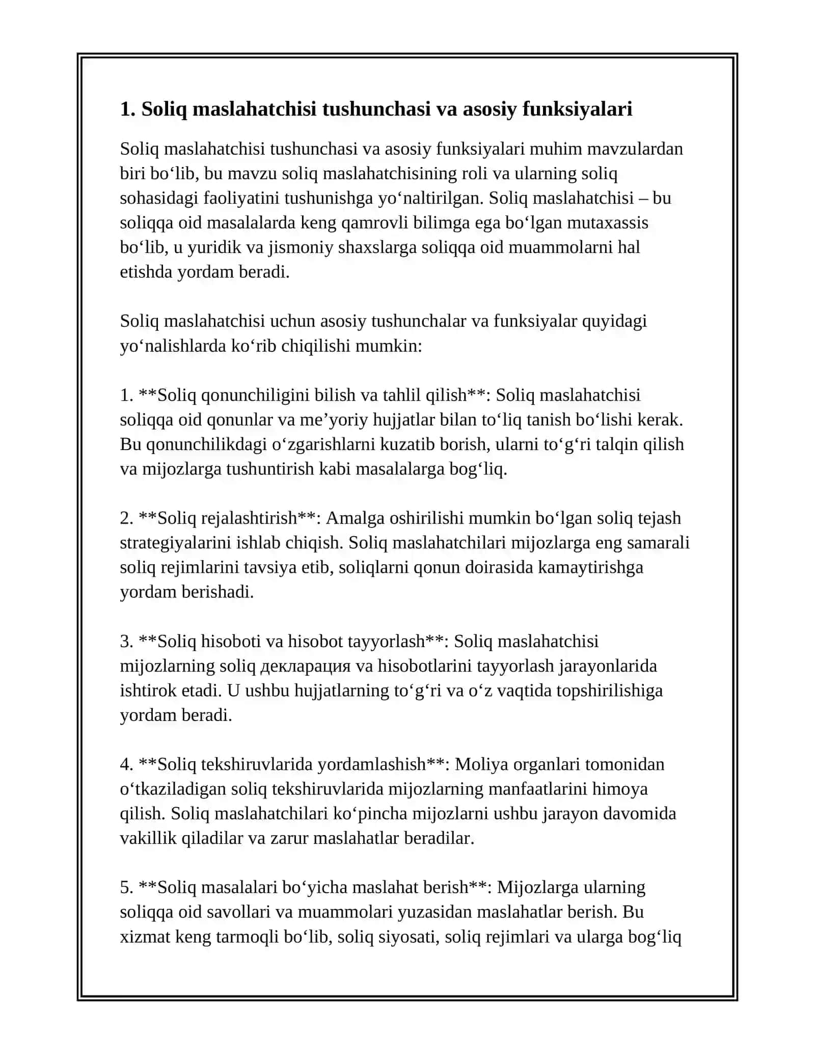 SOLIQ MASLAHATCHISI, UNGA DOIR MALAKA TALABLARI HAMDA MALAKA SERTIFIKATINI OLISH TARTIBI 2