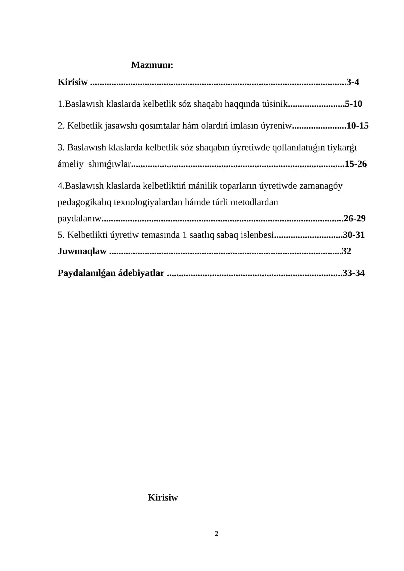 Baslawısh klaslarda “Kelbetlik” temasın úyreniw metodikası 2