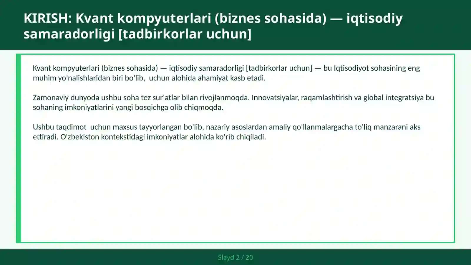 Kvant kompyuterlari (biznes sohasida) — iqtisodiy samaradorligi [tadbirkorlar uchun] 2