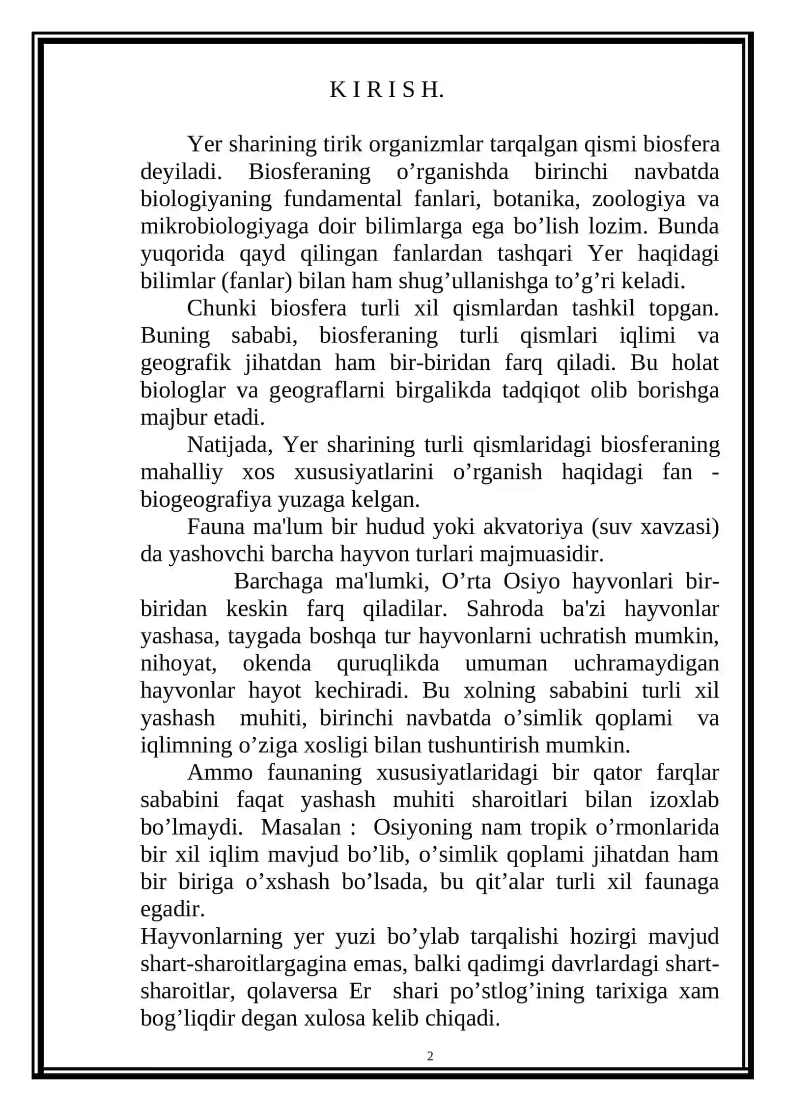 O’rta Osiyo faunasining biologik turli-tumanligi va zoogeografik xususiyatlari 2