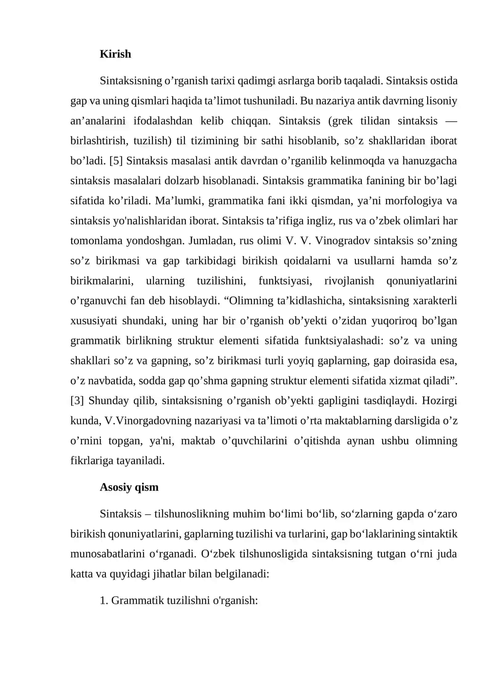 Sintaksisning o’zbek tilshunosligida tutgan o’rni 2