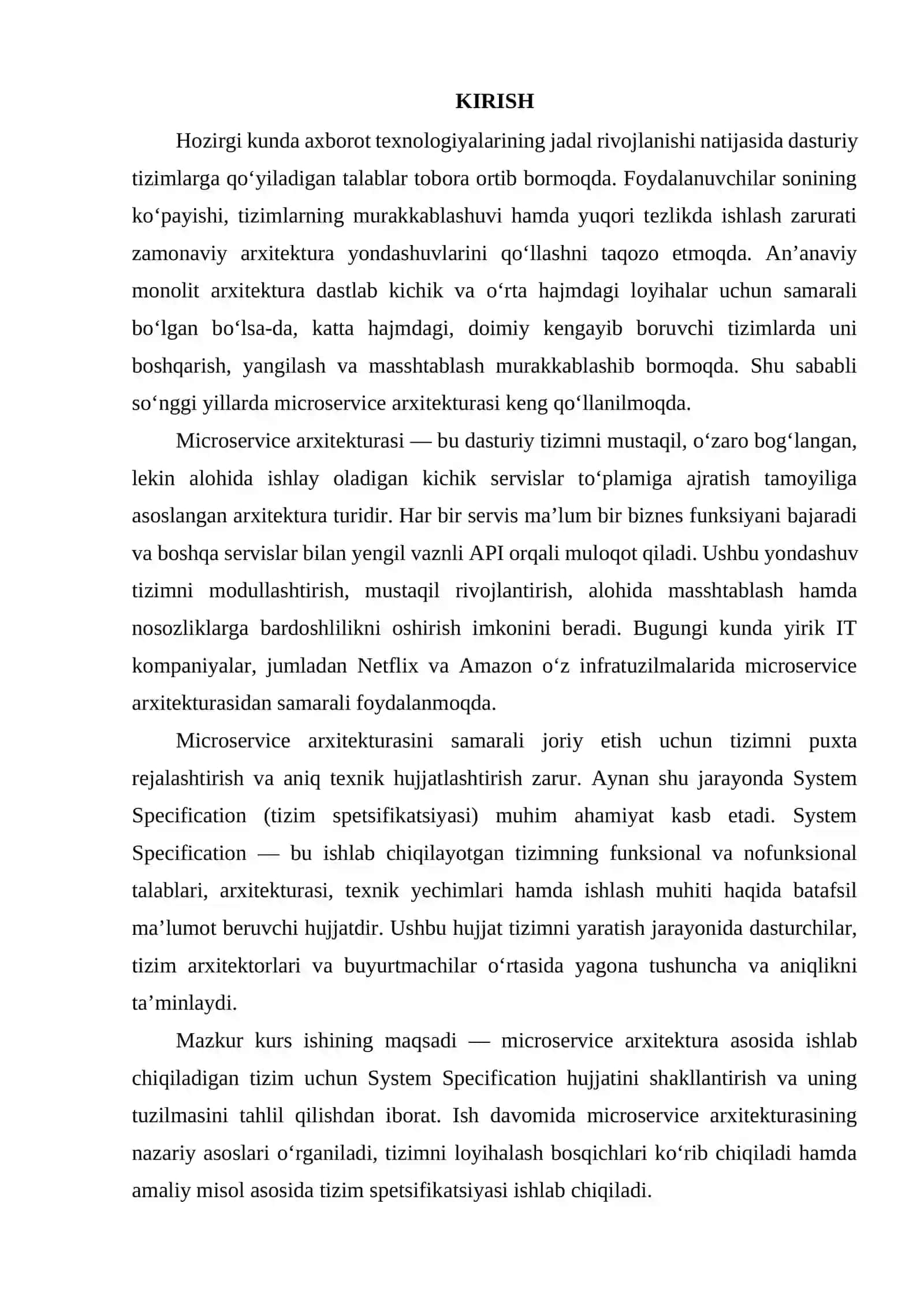 Microservice arxitektura uchun System Specification ishlab chiqarish 2
