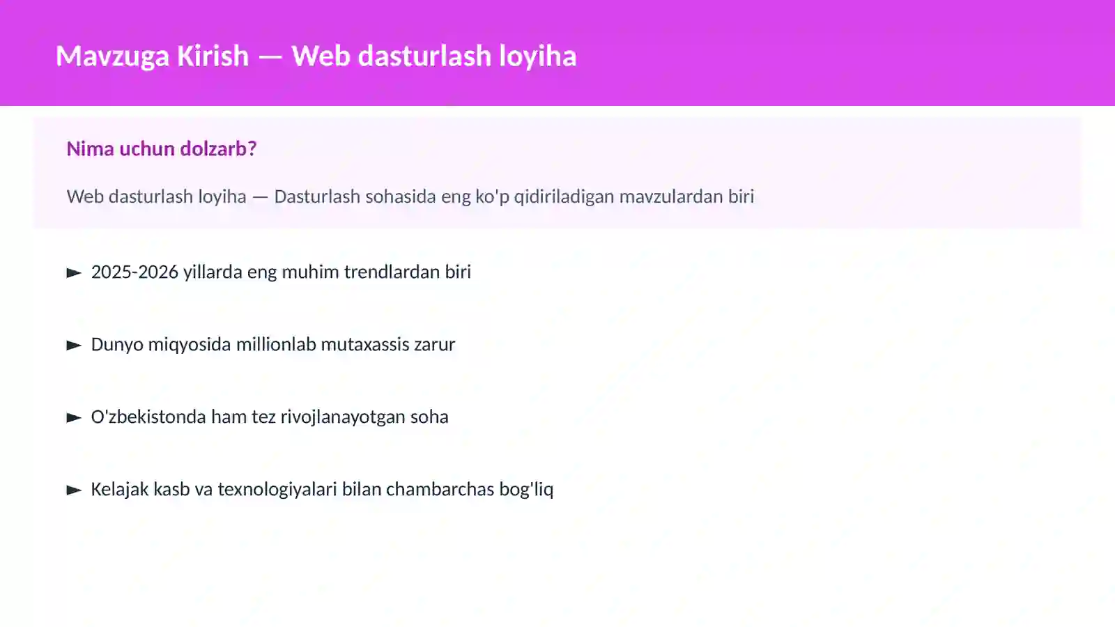 DASTURLASH | JAVASCRIPT VA WEB 2