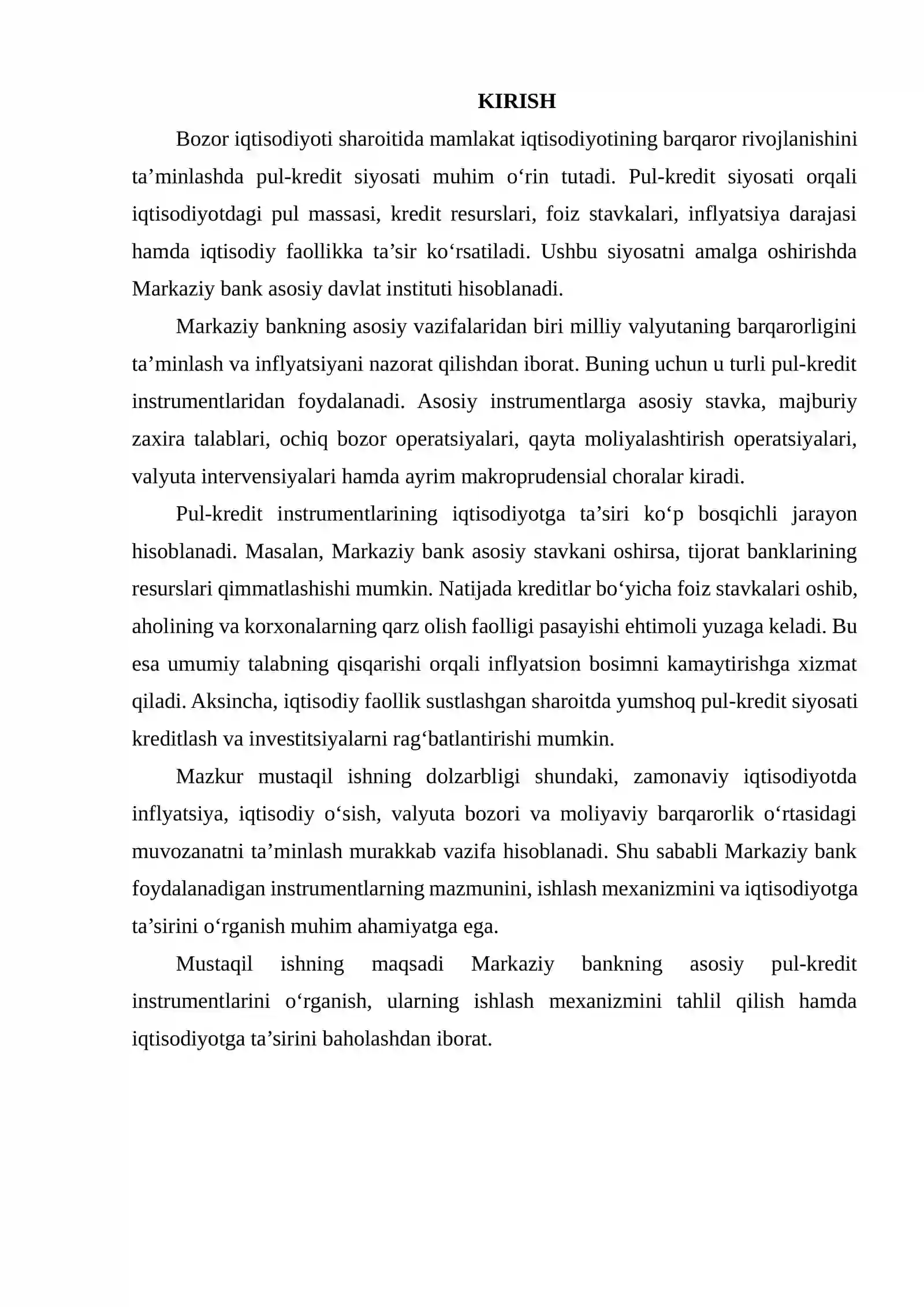 MARKAZIY BANKNING PUL-KREDIT INSTRUMENTLARINI O‘RGANISH VA ULARNING IQTISODIYOTGA TA’SIRINI BAHOLASH 2