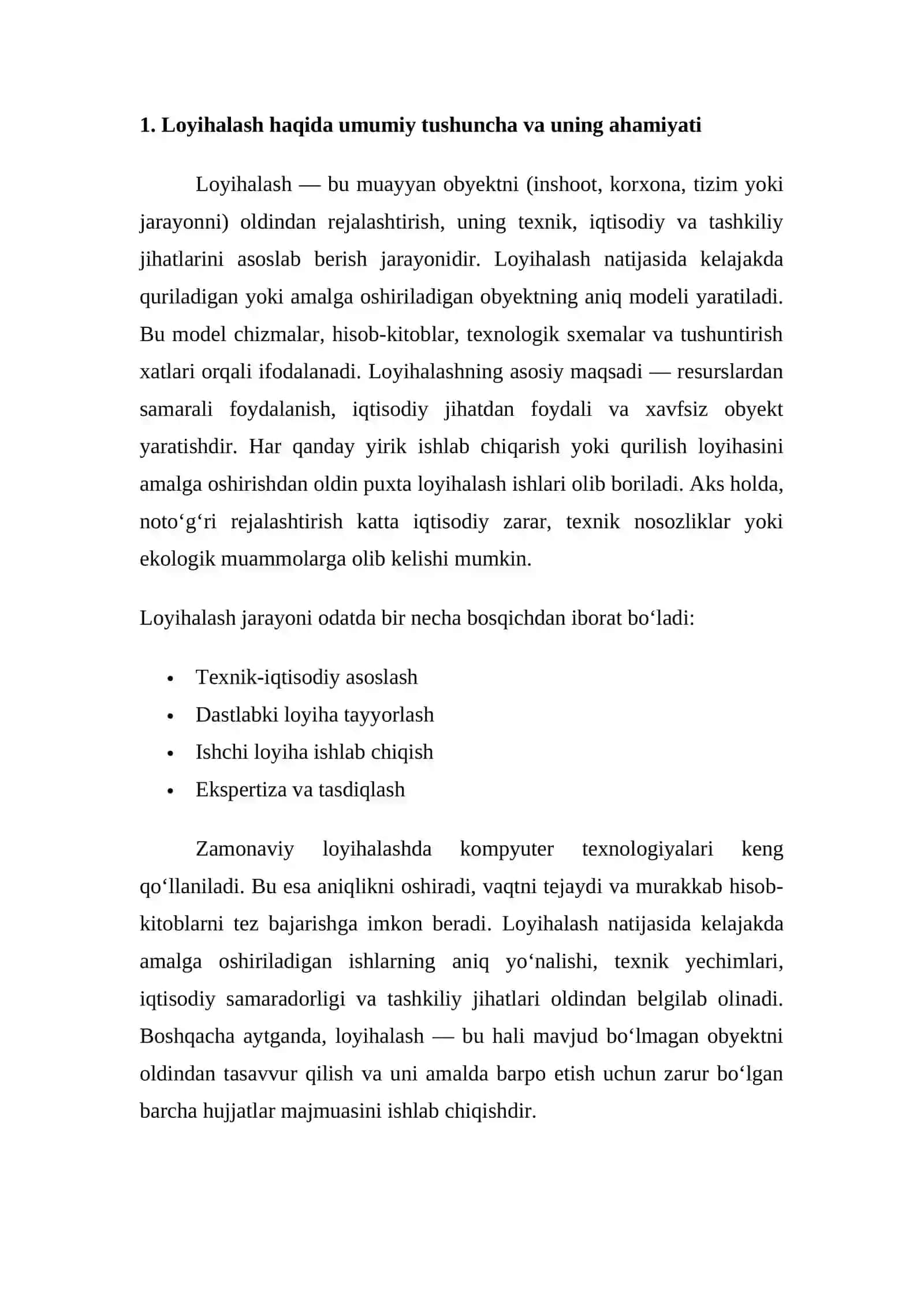 LOYIHALASH HAQIDA UMUMIY MA’LUMOTLAR 2