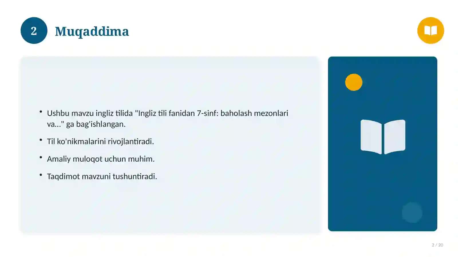 Ingliz tili fanidan 7-sinf: baholash mezonlari va rubrika 2