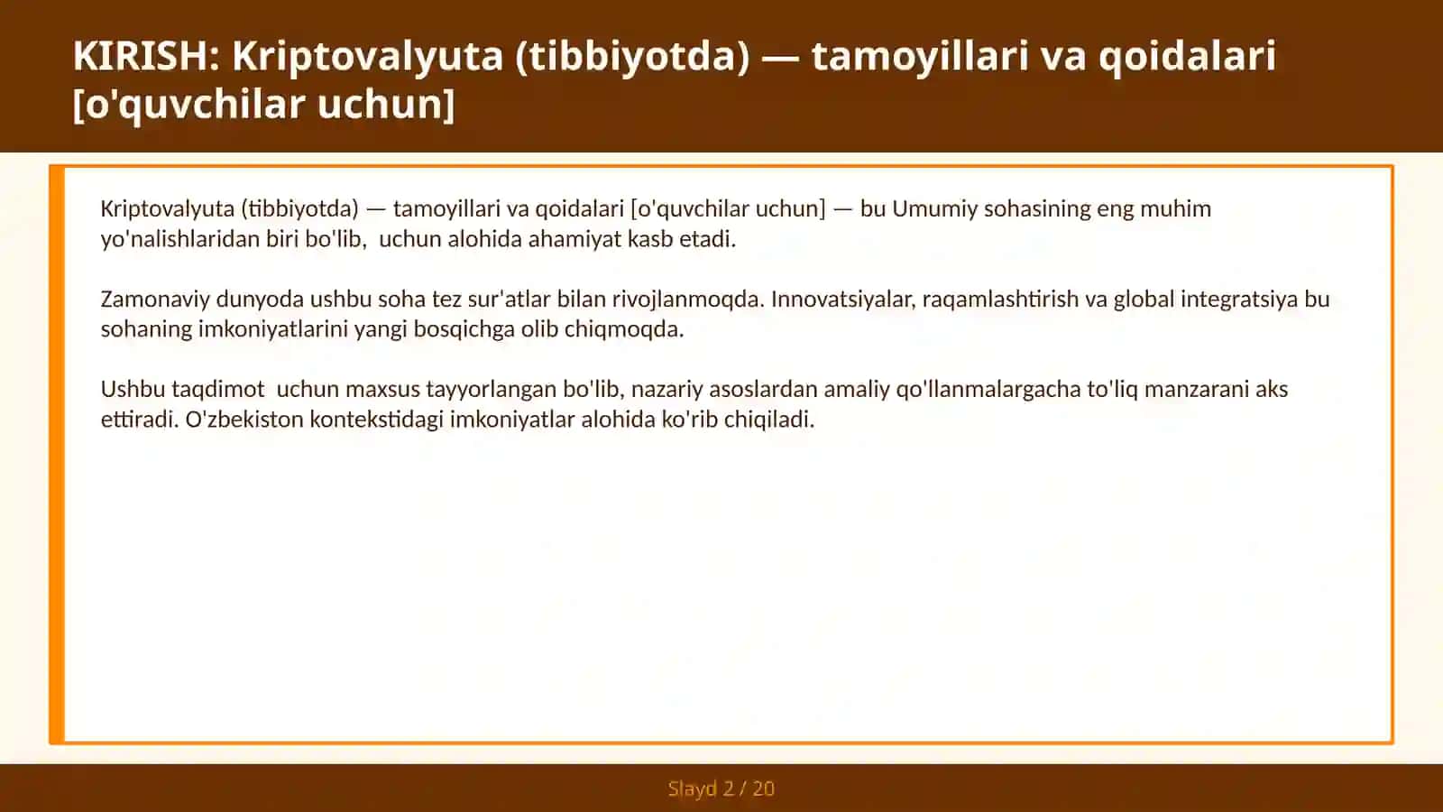Kriptovalyuta (Tibbiyotda) — Tamoillari va Qoidalari [O'quvchilar uchun] 2