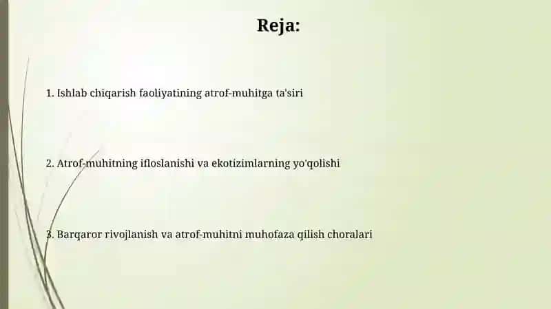Ishlab chiqarish turlari va atrof-muhitga ta'siri 2