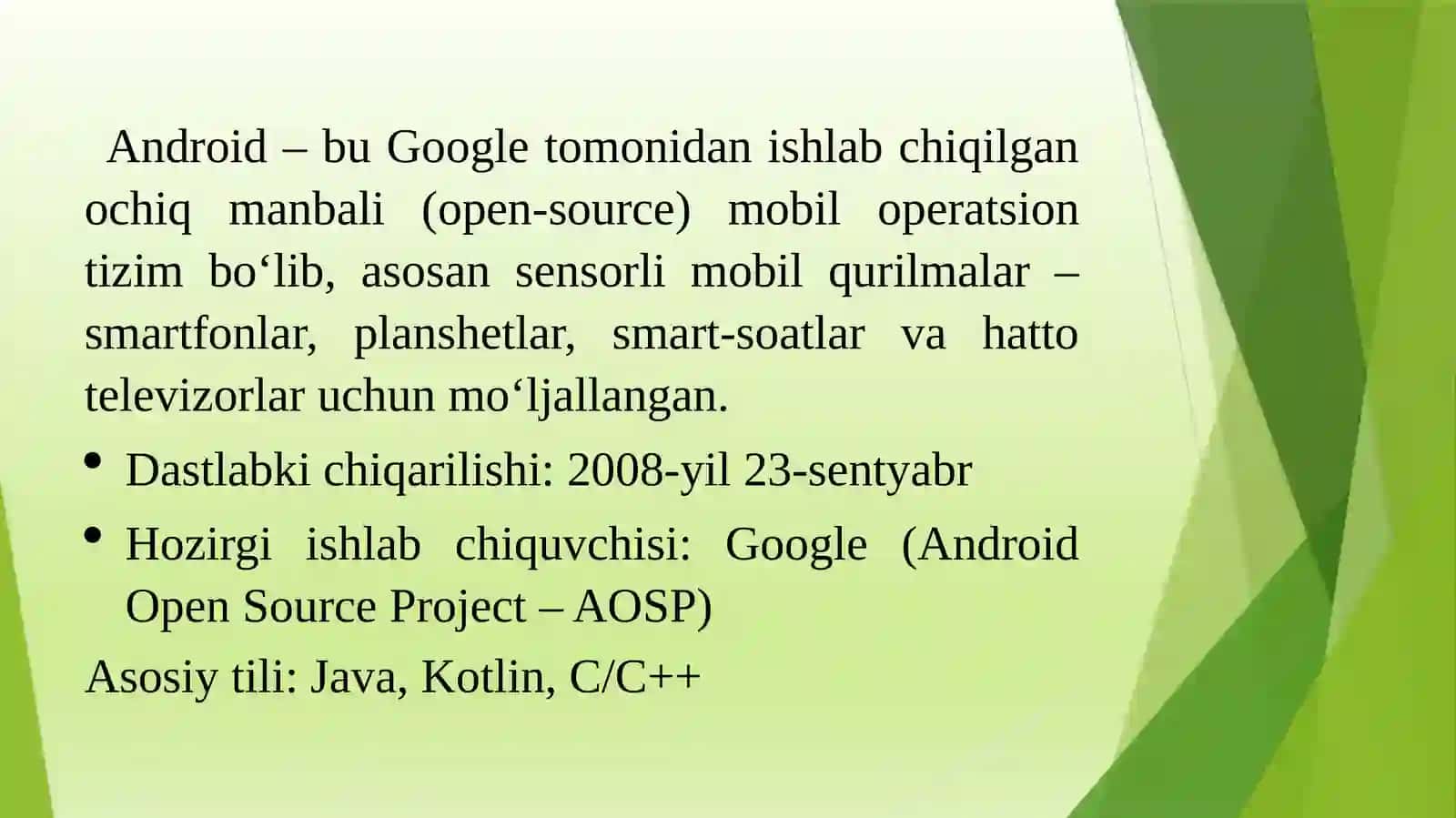 Android Mobiloperatsion tizim 2
