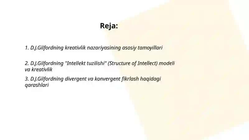 D.J.Gilfordning kreativlikka qóshgan hissasi 2