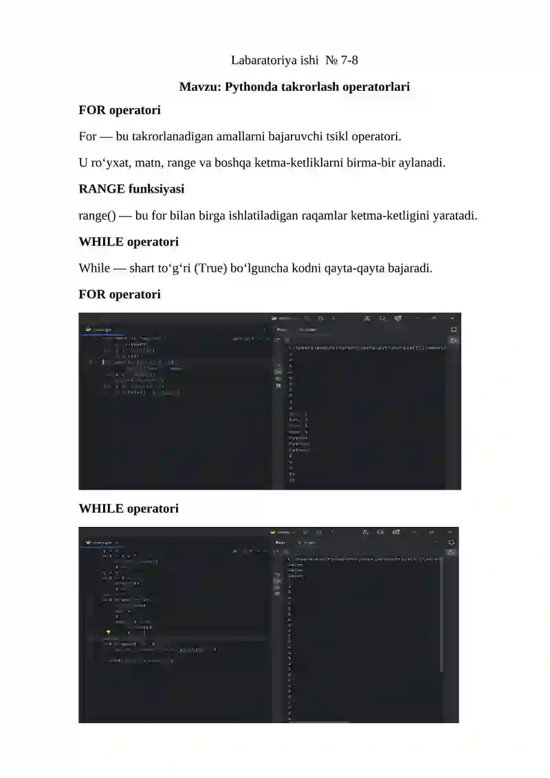 Python takrorlash operatorlari (loops) 2