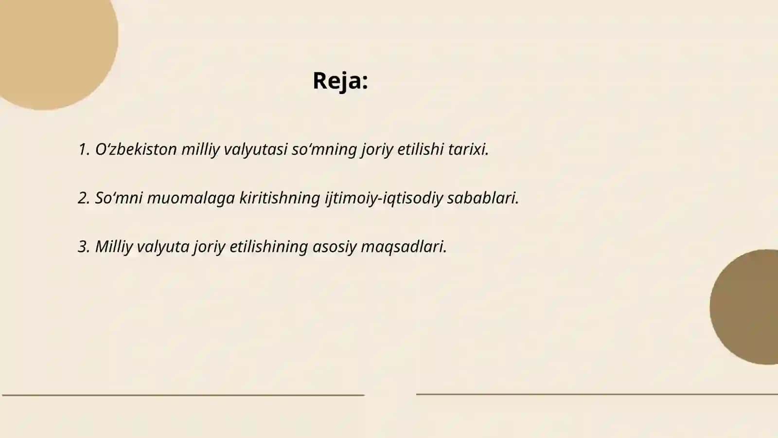 Oʻzbekiston milliy valyuta soʻmning muomilaga kiritilishi va uning barqarorlign mustahkamlash yoʻnalishlari 2