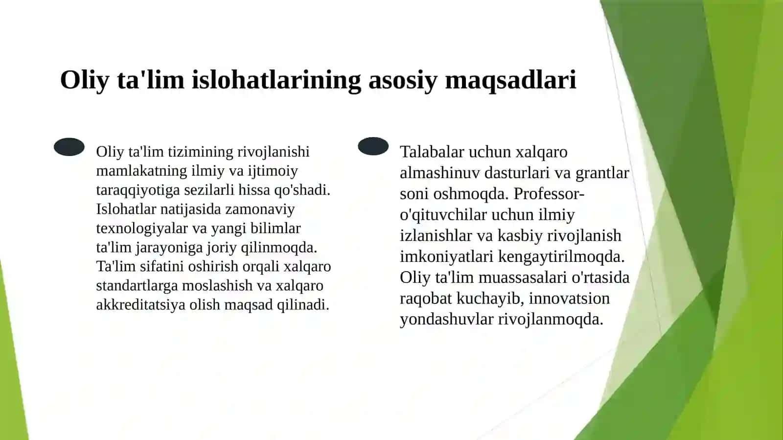 Yangi O'zbekistonda oliy ta'lim va ilm-fan sohasidagi islohatlar 2
