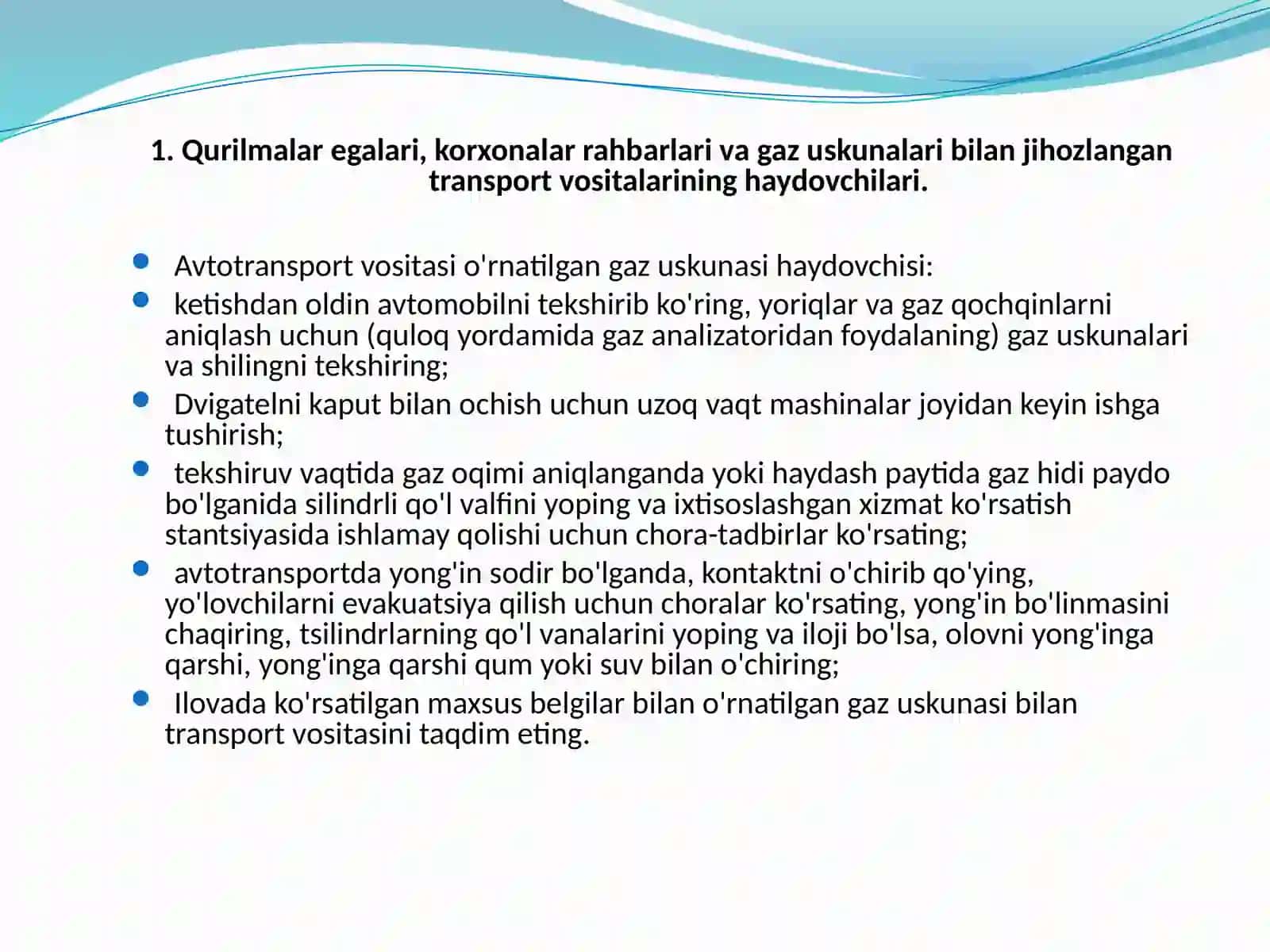 № 15 Gazballonli avtotransport vositalari texnik ekspluatatsiyasining o’ziga xos hususiyatlari 2