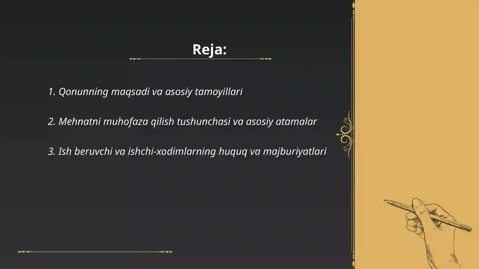 Oʻzbekiston Respublikasi "Mehnatni muhofaza qilish toʻgʻrisidagi"qonun mazmun va mohiyati 2