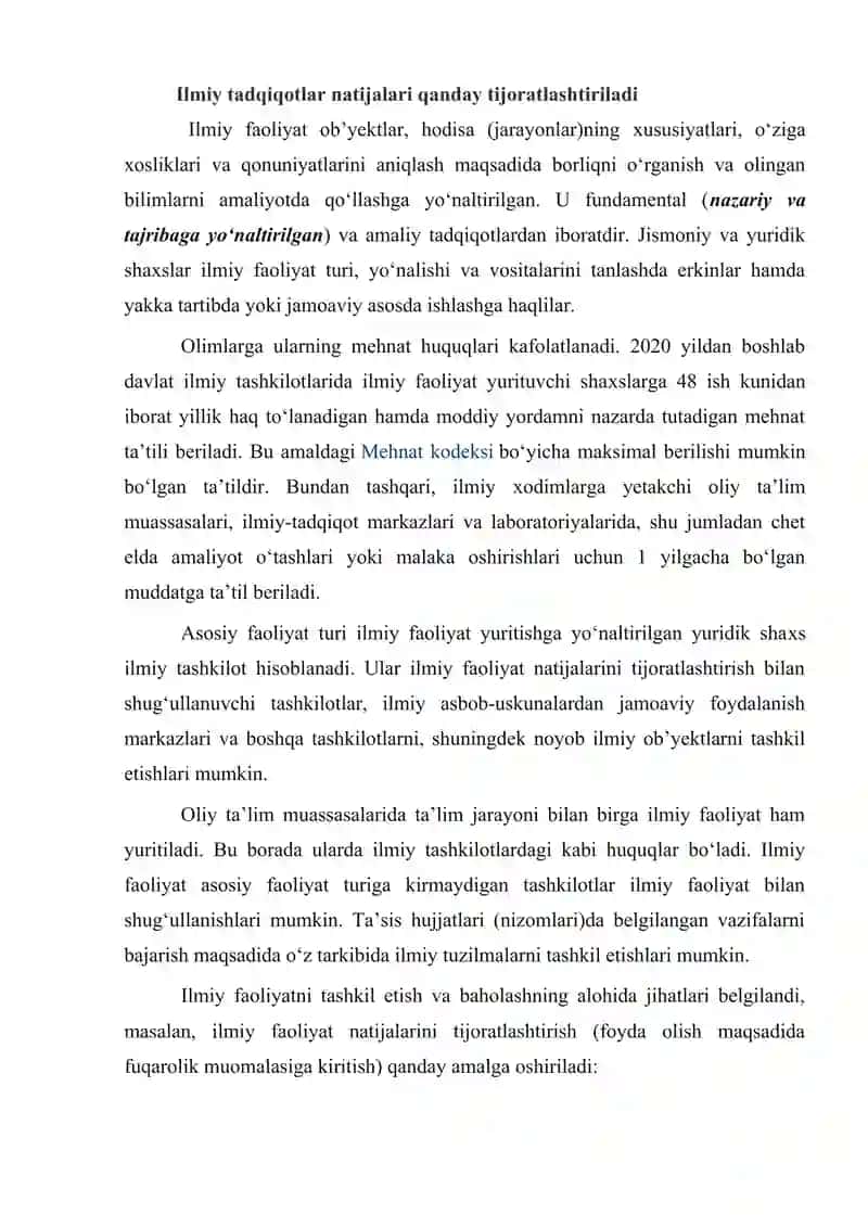 Ilmiy tadqiqot natijalarini rasmiylashtirish va joriy qilinishi 2