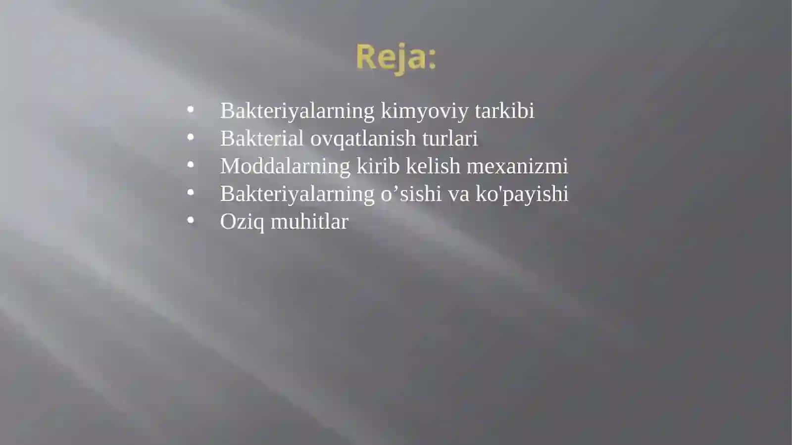 MIKROORGANIZMLAR FIZIOLOGIYASI. BAKTERIYANINGO’SISHIVAKO’PAYISHI 2