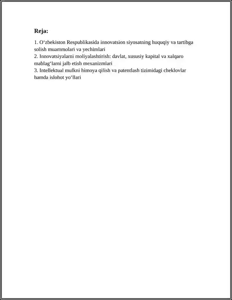 O‘zbekiston Respublikasida Innovatsion Faoliyatning Muammolari va Ularni Yechish Mexanizmlari 2