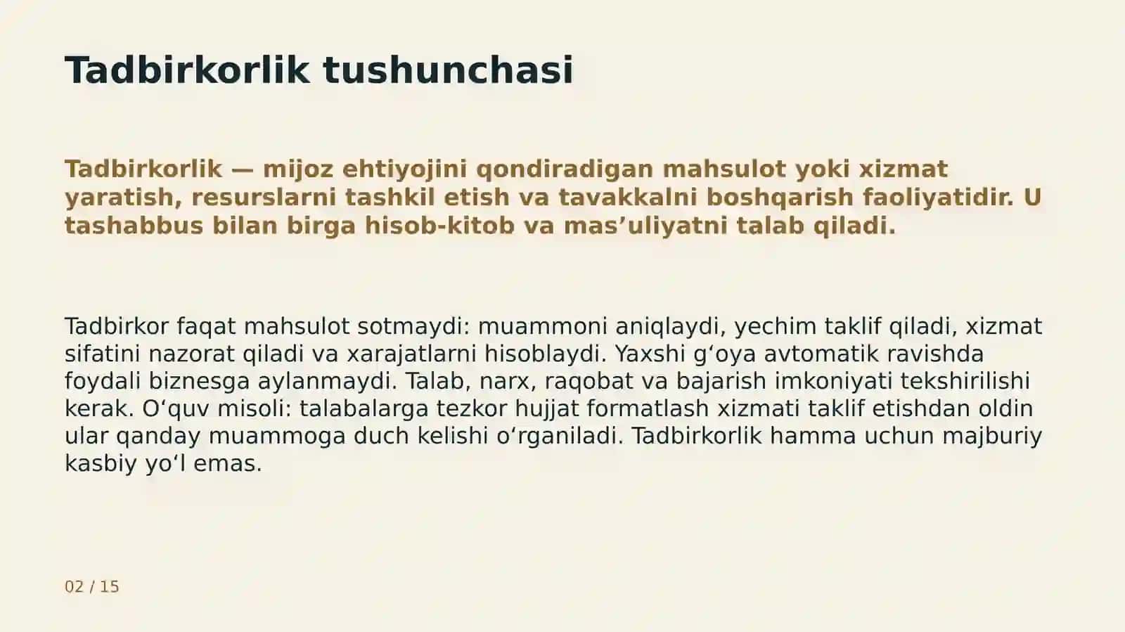 Yoshlar va tadbirkorlik 2