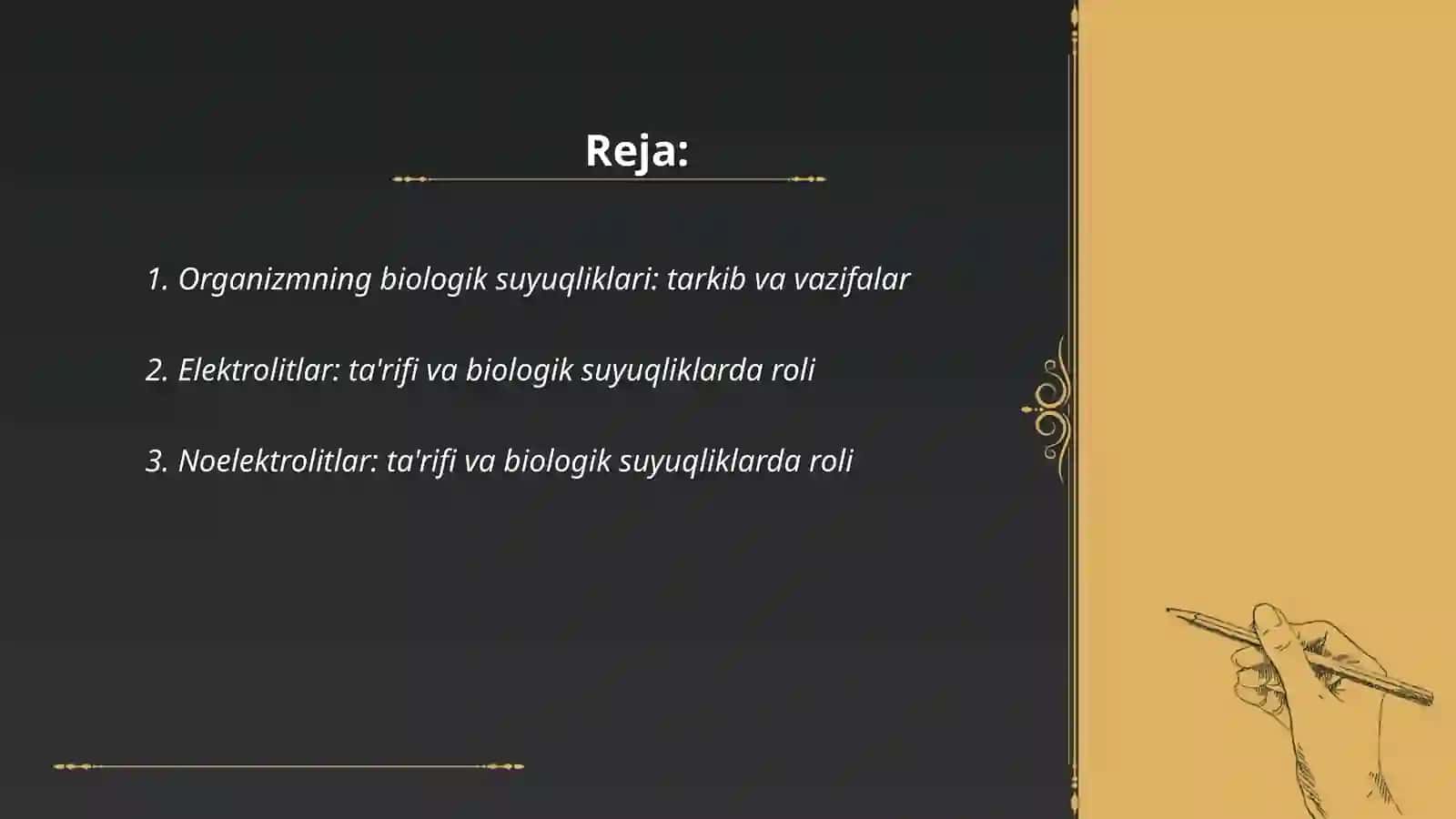 Organizmning biologik suyuqliklari elektrolit va noelektrolit eritmalar sifatida 2