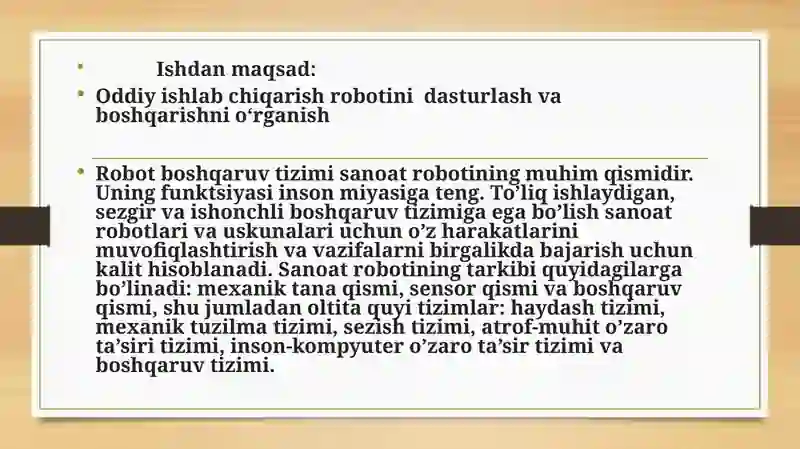 Oddiy ishlab chiqarish robotini dasturlash va boshqarish 2