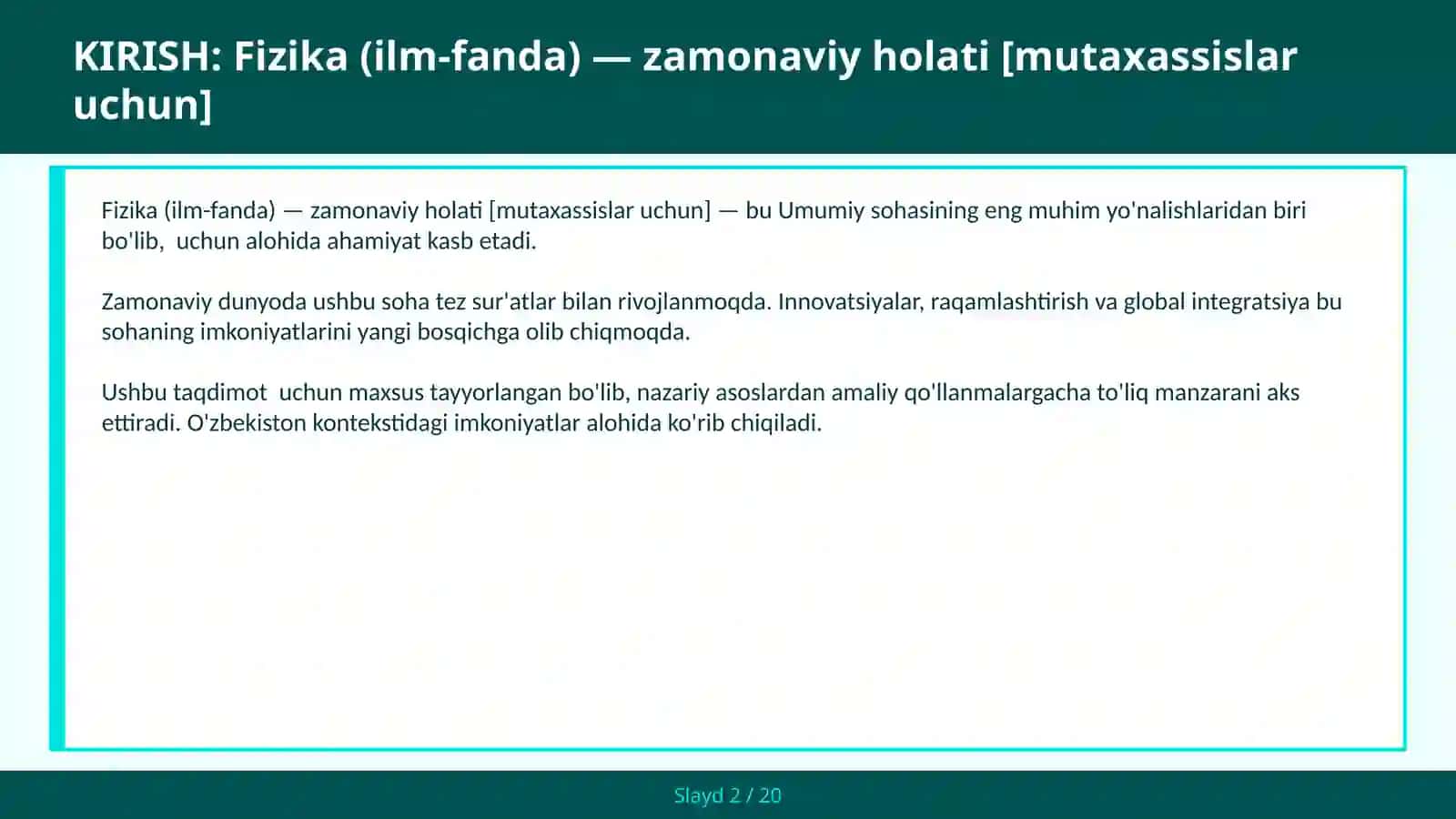 FIZIKA (ILM-FANDA) — ZAMONAVIY HOLATI [MUTAXASSISLAR UCHUN] 2