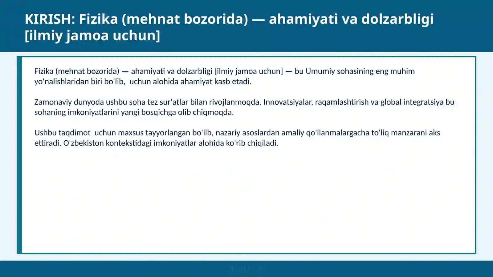 Fizika (mehnat bozorida) — ahamiyati va dolzarbligi [ilmiy jamoa uchun] 2