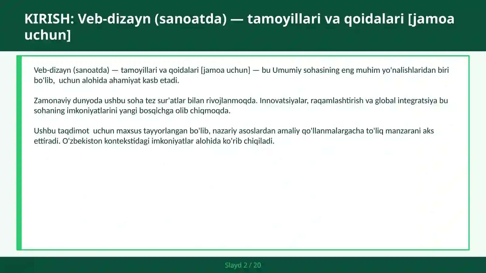VEB-DIZAYN (SANOATDA) — TAMOYILLARI VA QOIDALARI [JAMOA UCHUN] 2