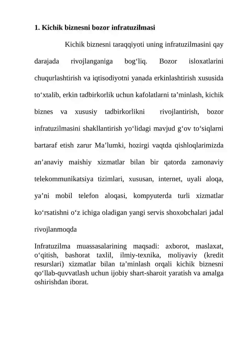 Kichik biznesni bozor infratuzilmasi 2