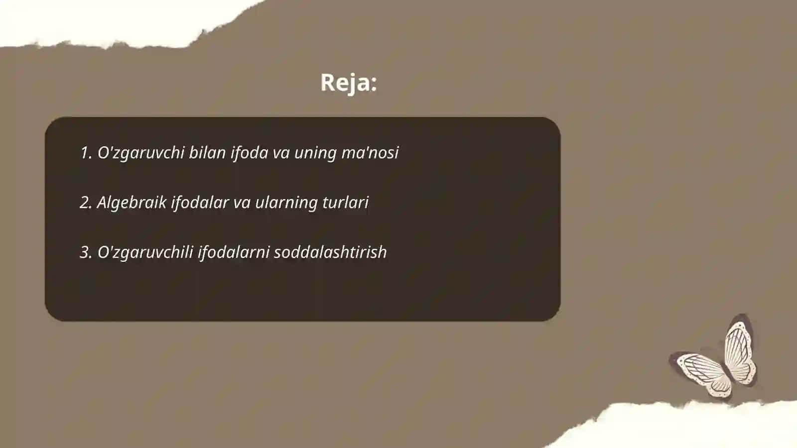 O'zgaruvchi qatnashgan ifoda.Tenglik va tengsizlik.Sonli tenglik,tengsizlik va uni yechishga o'rgatish metodikasi 2