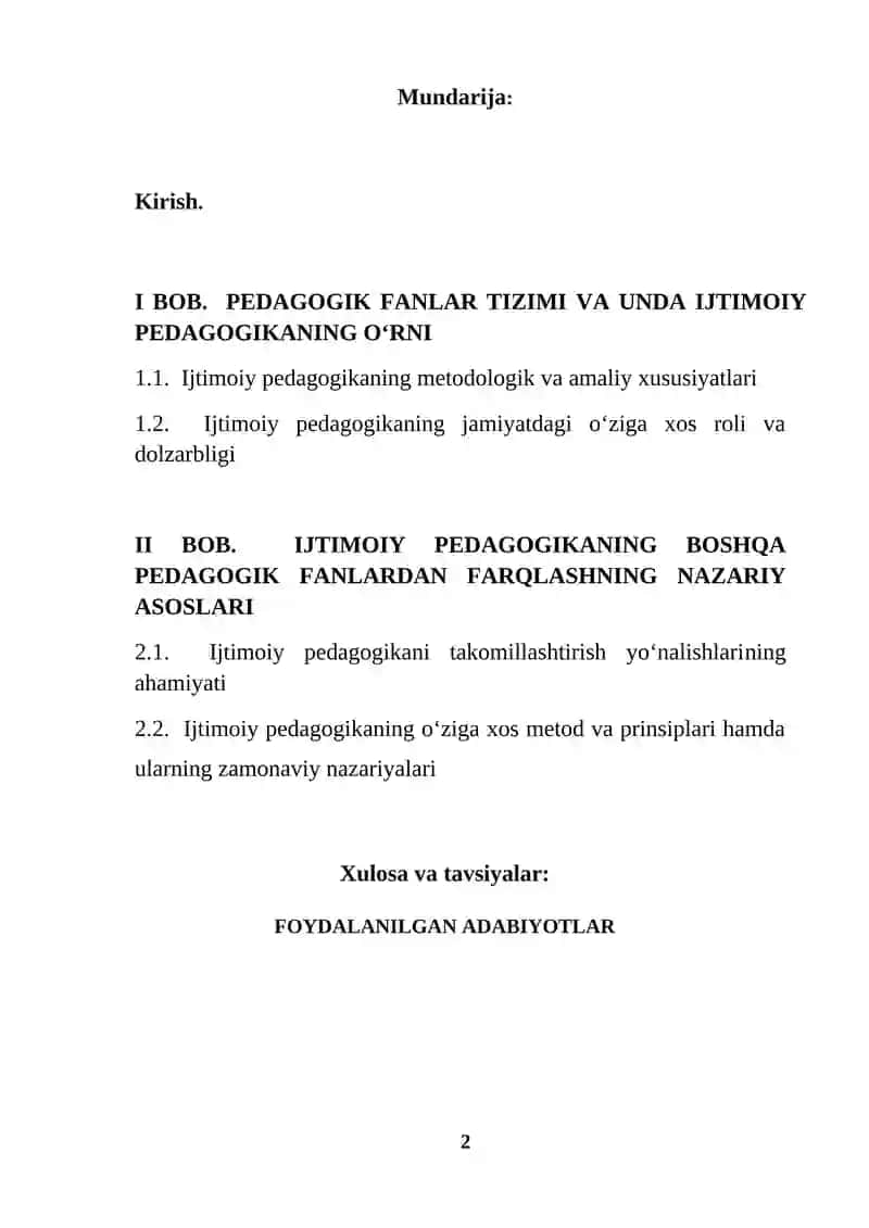 Ijtimoiy pedagogikaning boshqa pedagogik fanlardan farqi (KURS ISHI) 2