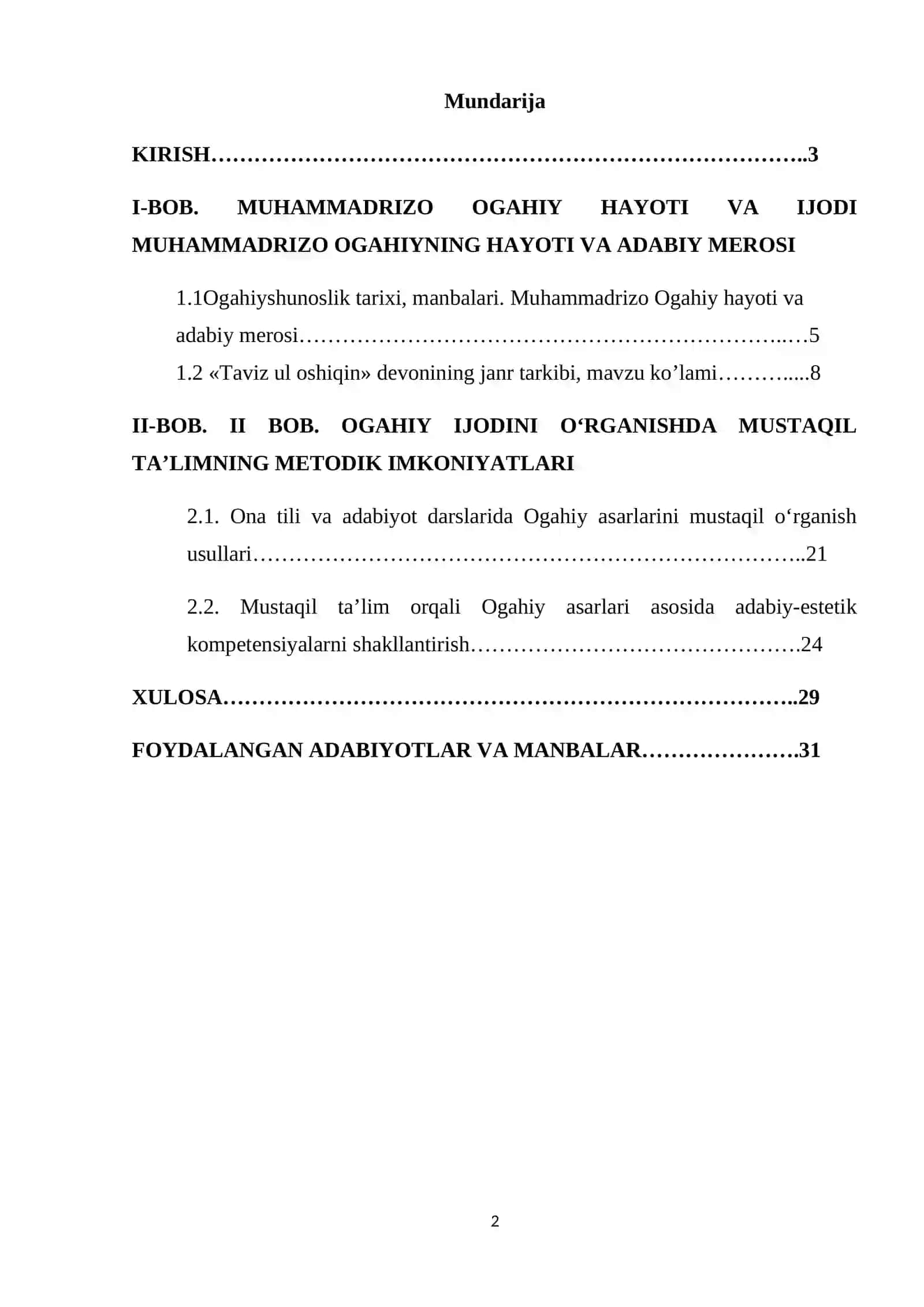 Ogahiy Hayoti va Ijodini O'rganishda Mustaqil Ta'limdan Foydalanish Kurs Ishi 2