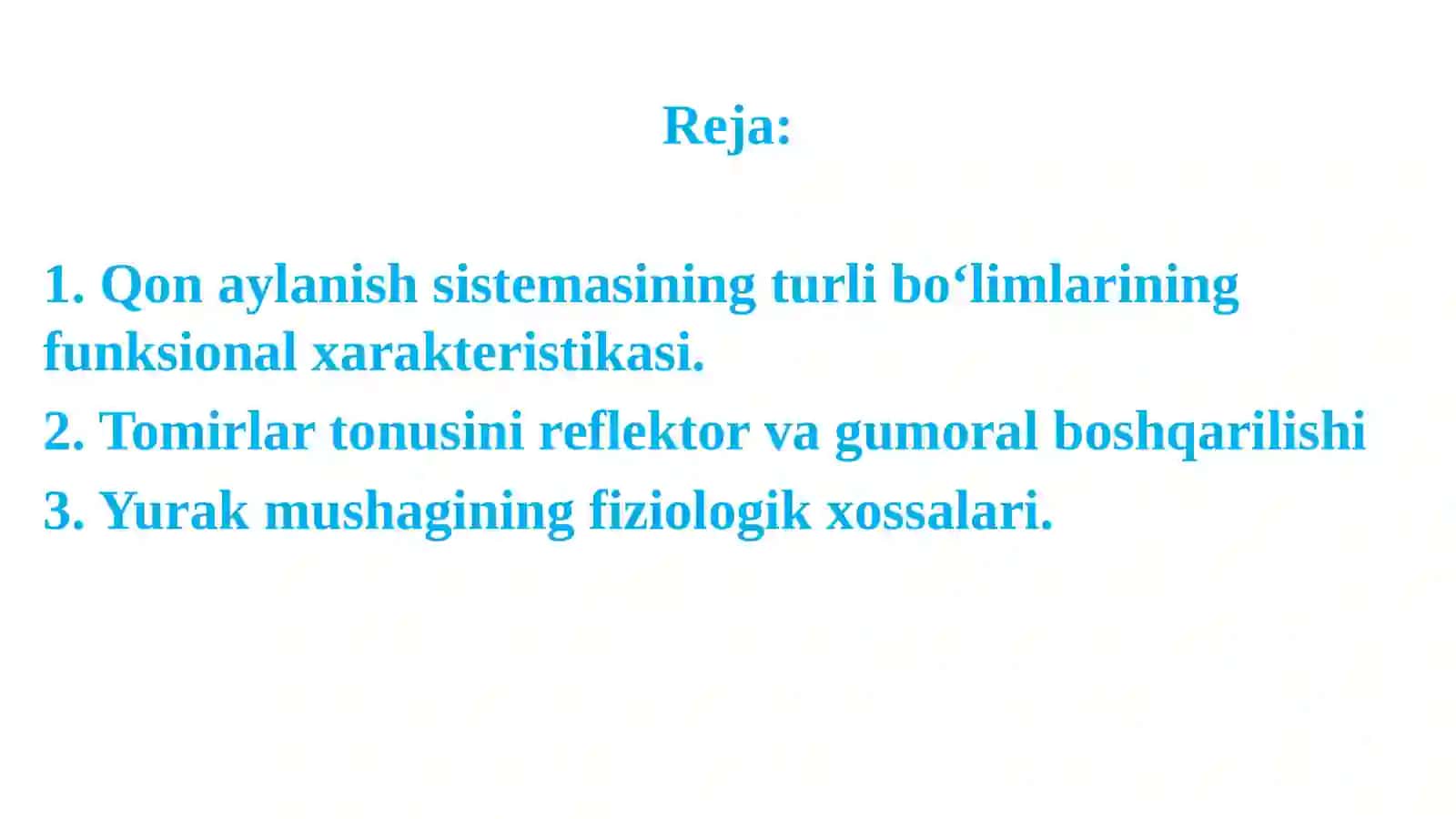 Mavzu:Yurakning gemodinamik vazifasi. Yurak mushaklarini fiziologik xossalari. 2