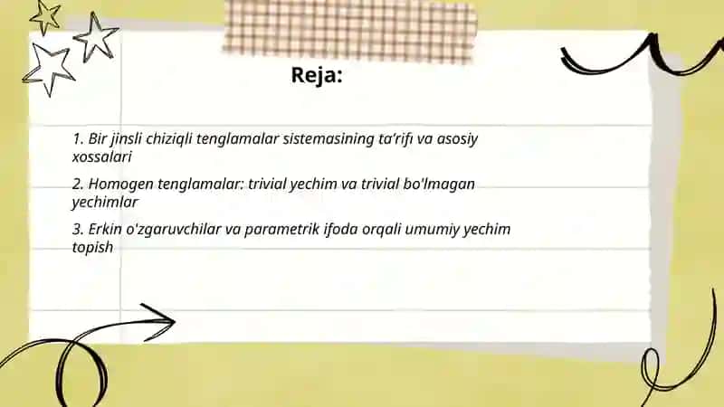 Bir jinsli tenglamalar sistemasi. Kroneker-Kapelli teoremasi 2