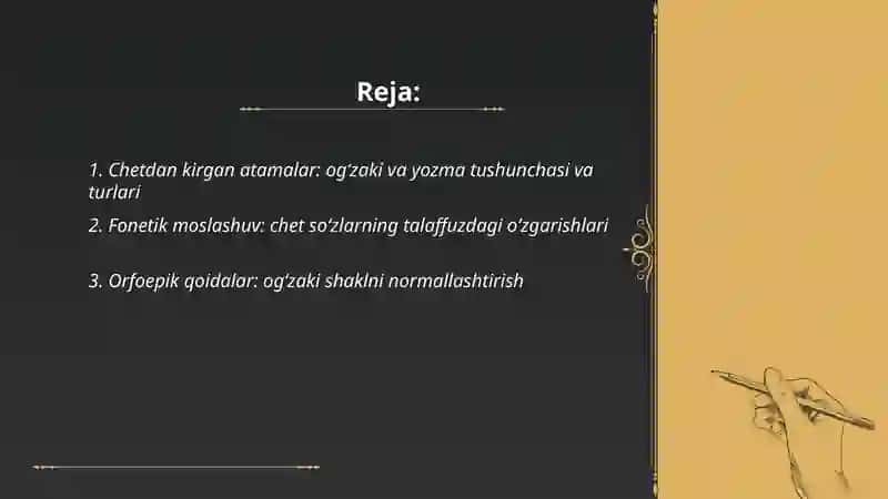 Chetdan kirgan atama va soha so‘zlarini og‘zaki va yozma shaklini tushuntirish 2