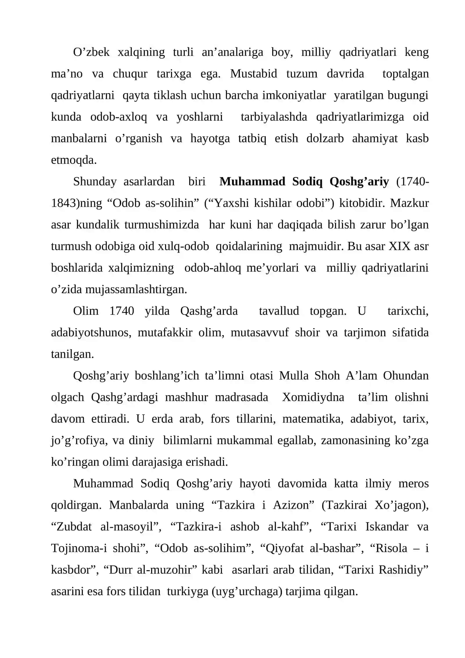 Muhammad Sodiq Qoshg’ariyning Pedagogik Qarashlari 2
