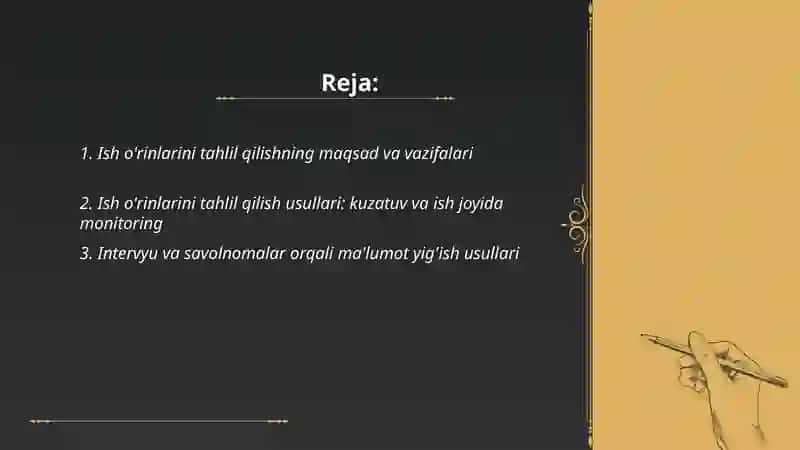 Ish o'rinlarini tahlil qilish va loyihalash yondoshuvlari 2