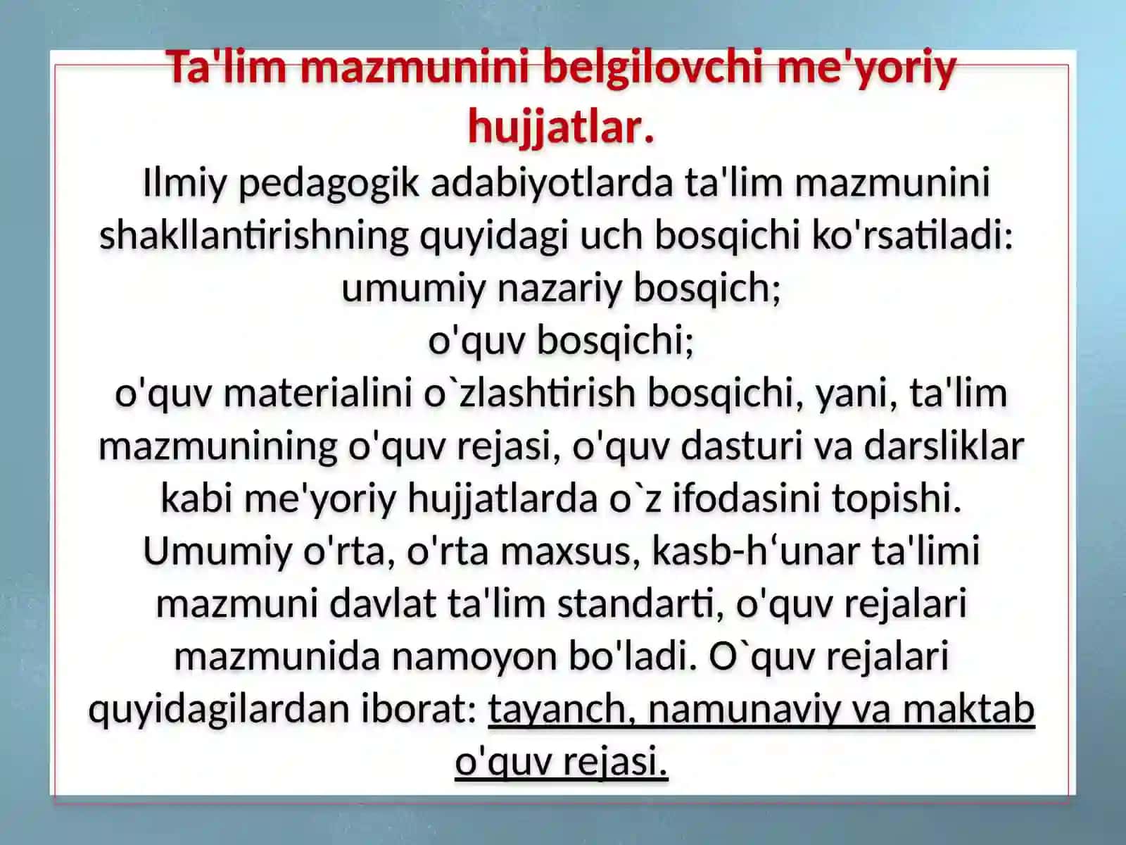 TA'LIM QONUNIYATLARI VAMAZMUNI 2