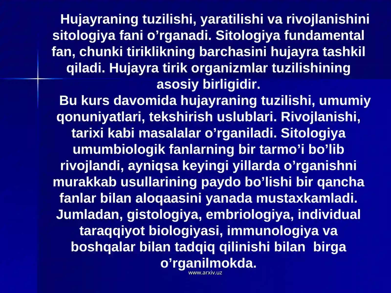 Sitologiya fanining qisqacha tarixi va boshqa fanlar bilan aloqasi 2