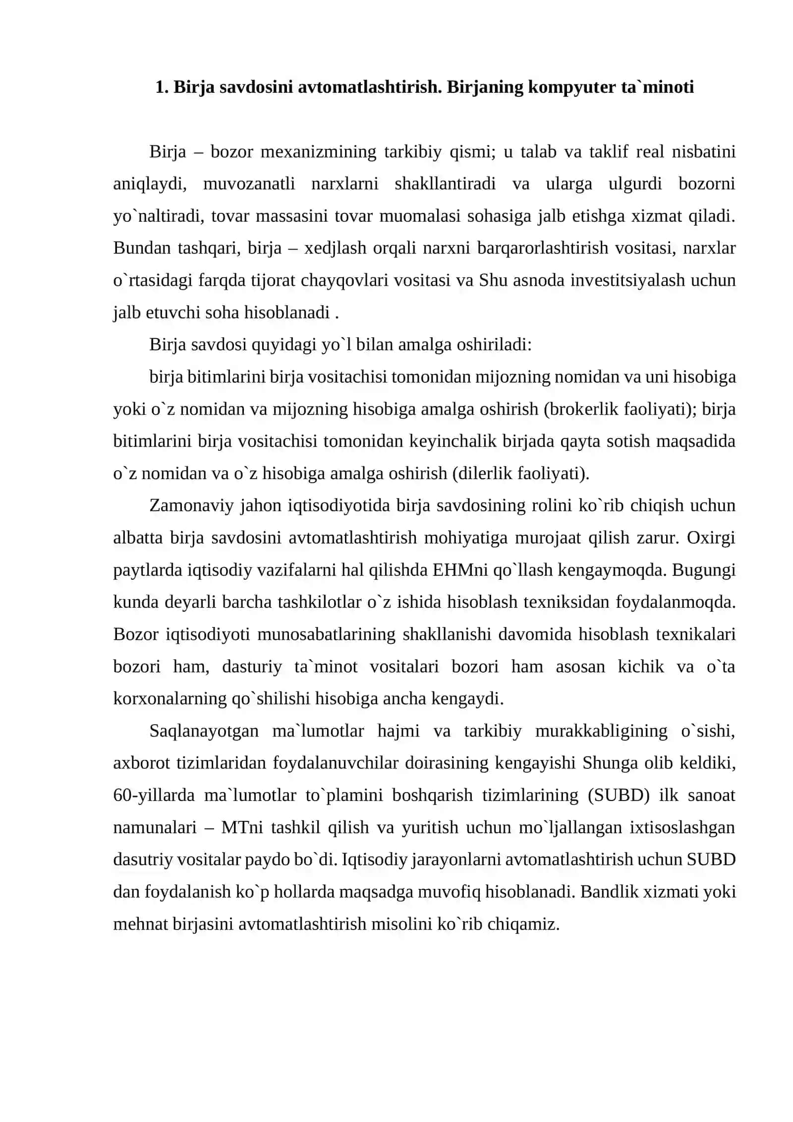 Birja faoliyatini avtomatlashtirish 2