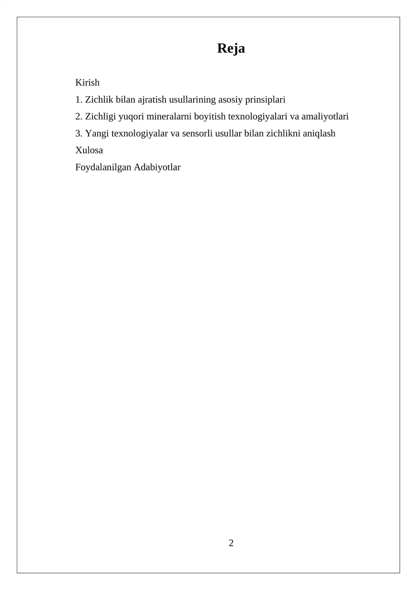 ZICHLIGI YUQORI BO'LGAN MINERALARNI BOYITISH USULARI 2