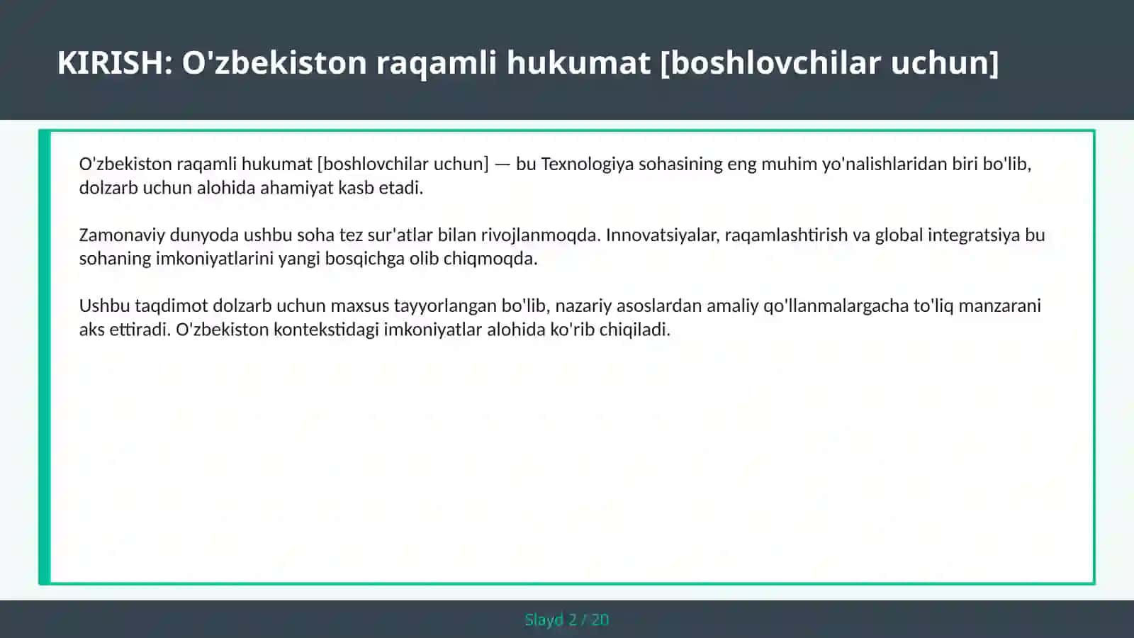 O'zbekiston raqamli hukumat [boshlovchilar uchun] 2