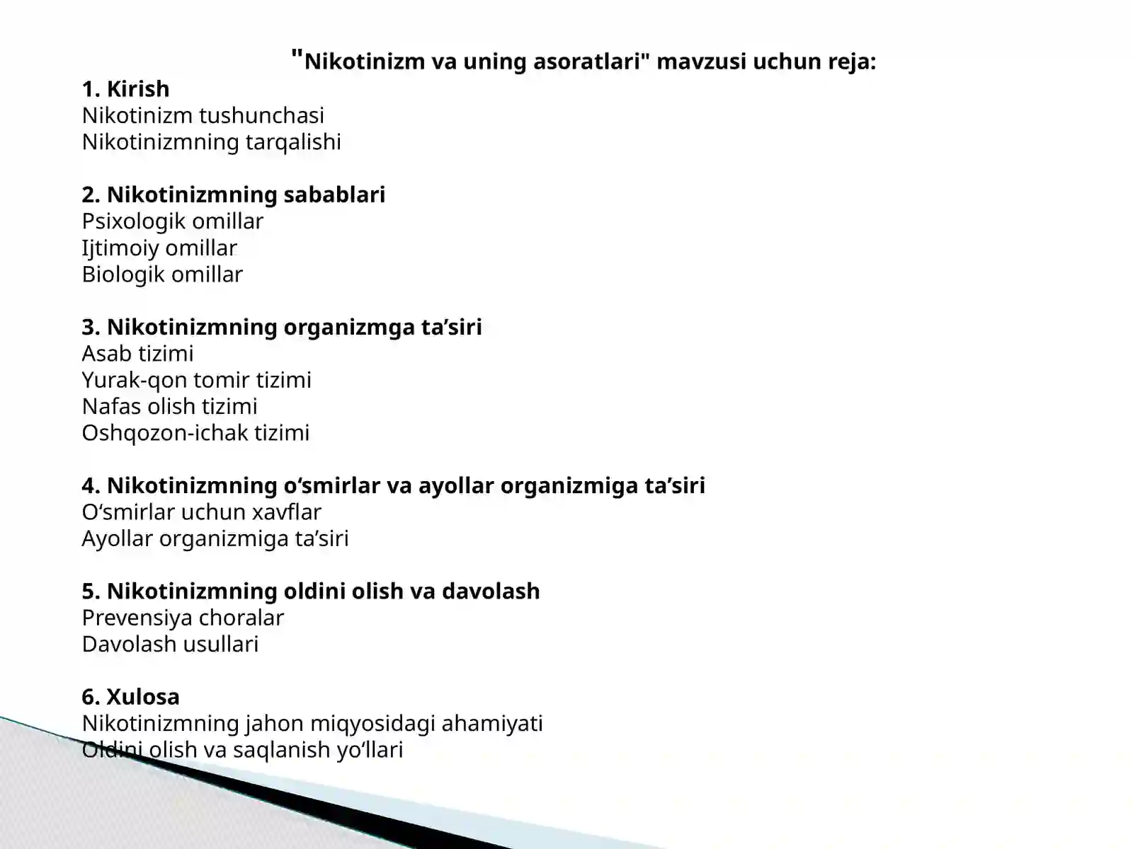 Nikotinizm va uning asoratlari 2