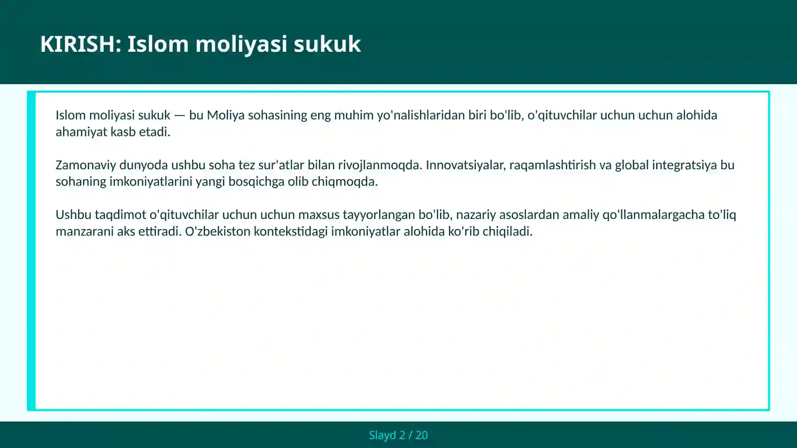Islom Moliyasi Sukuk 2