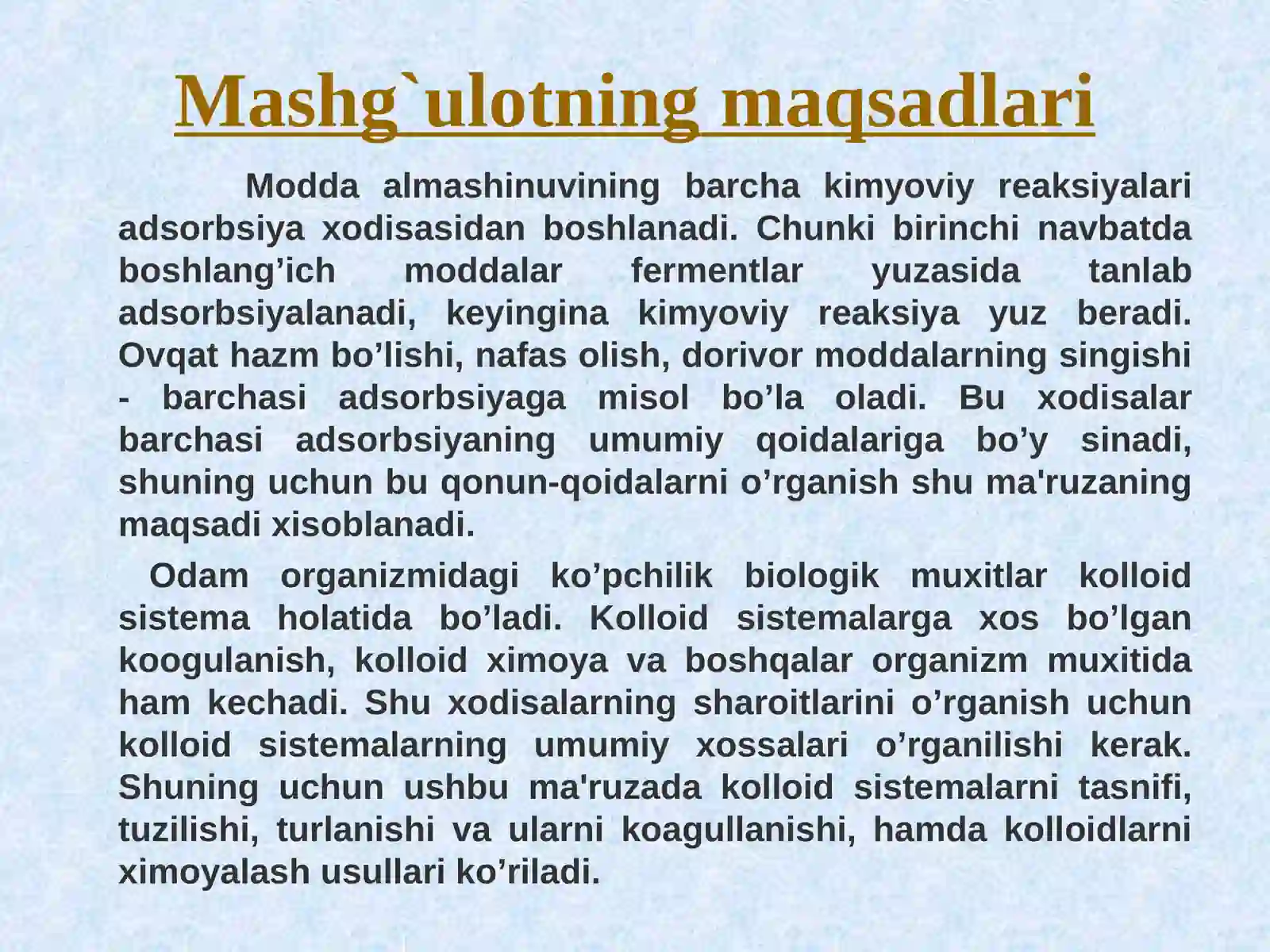 Sirt hodisalari va adsorbsiya 2