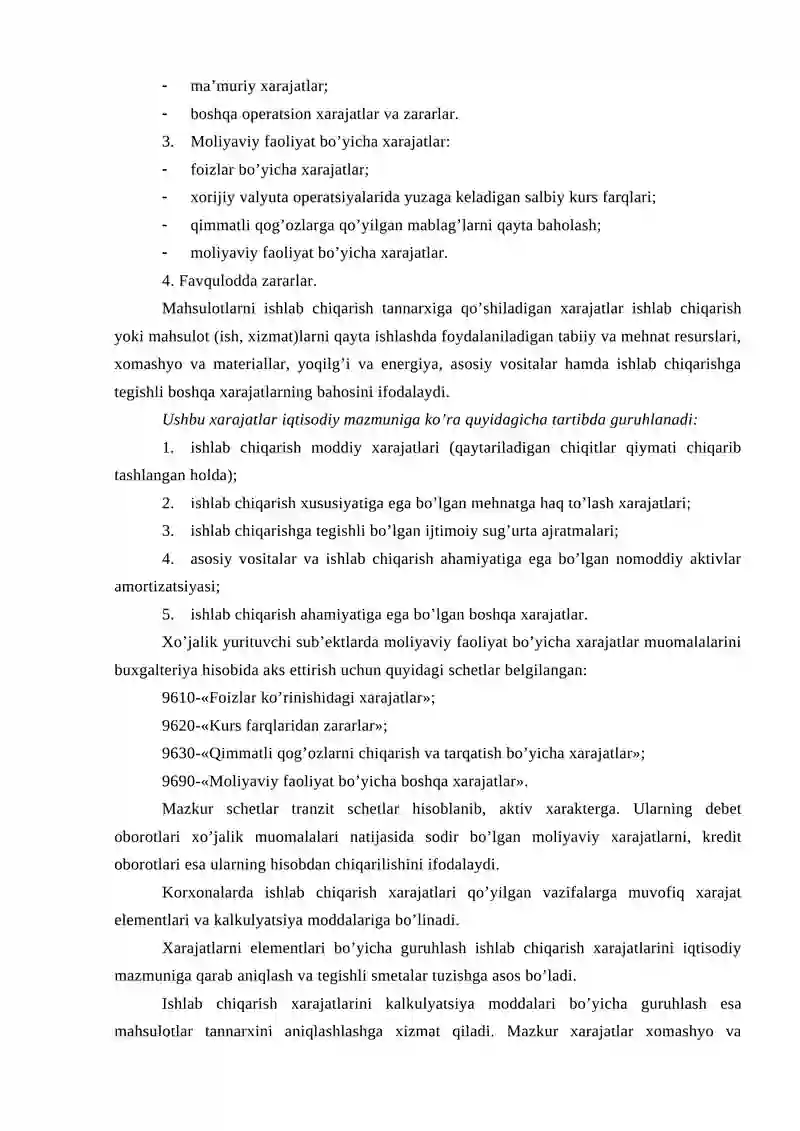XARAJatlarni turkumlash va ularning hisobi 2