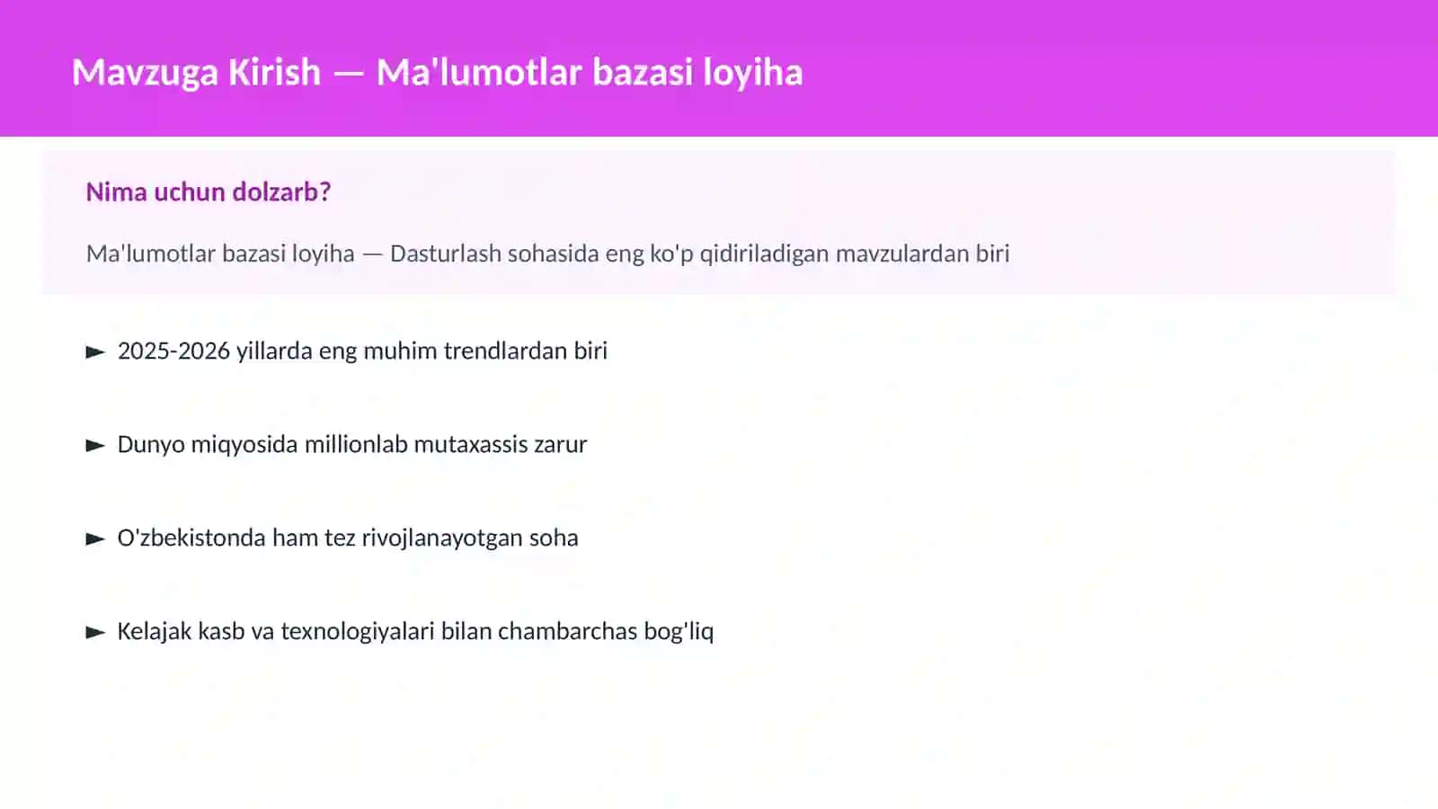 Ma'lumotlar bazasi loyiha 2